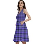 Blue Tartan Plaid 1 Sleeveless V-Neck Skater Dress with Pockets