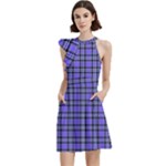 Blue Tartan Plaid 1 Cocktail Party Halter Sleeveless Dress With Pockets