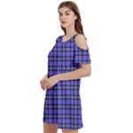 Blue Tartan Plaid 1 Women s Cold Shoulder Round Neck Mini Dress