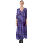 Blue Tartan Plaid 1 Button Up Boho Maxi Dress