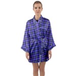 Blue Tartan Plaid 1 Long Sleeve Satin Kimono