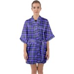 Blue Tartan Plaid 1 Half Sleeve Satin Kimono 