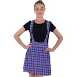 Blue Tartan Plaid 1 Velvet Suspender Skater Skirt