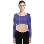 Blue Tartan Plaid 1 Velvet Long Sleeve Crop Top