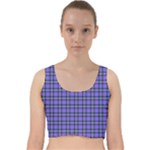 Blue Tartan Plaid 1 Velvet Racer Back Crop Top