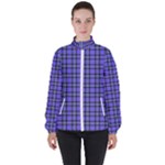 Blue Tartan Plaid 1 Women s High Neck Windbreaker