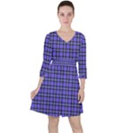 Blue Tartan Plaid 1 Quarter Sleeve Ruffle Waist Dress