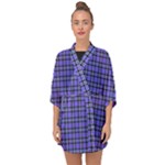 Blue Tartan Plaid 1 Half Sleeve Chiffon Kimono