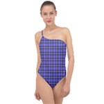 Blue Tartan Plaid 1 Classic One Shoulder Swimsuit