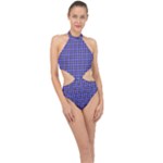 Blue Tartan Plaid 1 Halter Side Cut Swimsuit