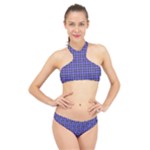 Blue Tartan Plaid 1 High Neck Bikini Set