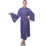 Blue Tartan Plaid 1 Maxi Velvet Kimono