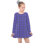 Blue Tartan Plaid 1 Kids  Long Sleeve Dress