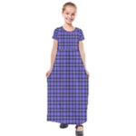 Blue Tartan Plaid 1 Kids  Short Sleeve Maxi Dress