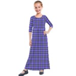 Blue Tartan Plaid 1 Kids  Quarter Sleeve Maxi Dress