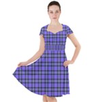 Blue Tartan Plaid 1 Cap Sleeve Midi Dress