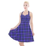 Blue Tartan Plaid 1 Halter Party Swing Dress 