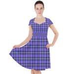 Blue Tartan Plaid 1 Cap Sleeve Midi Dress With Pockets