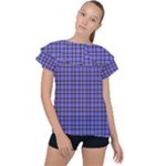 Blue Tartan Plaid 1 Ruffle Collar Chiffon Blouse