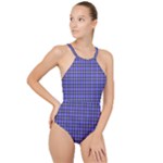 Blue Tartan Plaid 1 High Neck One Piece Swimsuit