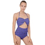 Blue Tartan Plaid 1 Scallop Top Cut Out Swimsuit