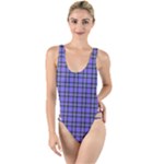 Blue Tartan Plaid 1 High Leg Strappy Swimsuit