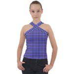 Blue Tartan Plaid 1 Cross Neck Velour Top