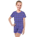 Blue Tartan Plaid 1 Kids  Mesh T-Shirt and Shorts Set