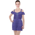 Blue Tartan Plaid 1 Ruffle Cut Out Chiffon Playsuit