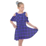 Blue Tartan Plaid 1 Kids  Shoulder Cutout Chiffon Dress