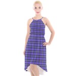 Blue Tartan Plaid 1 High-Low Halter Chiffon Dress 