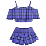 Blue Tartan Plaid 1 Kids  Off Shoulder Skirt Bikini