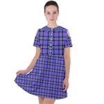 Blue Tartan Plaid 1 Short Sleeve Shoulder Cut Out Dress 