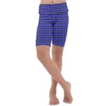 Blue Tartan Plaid 1 Kids  Lightweight Velour Cropped Yoga Leggings