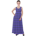 Blue Tartan Plaid 1 Empire Waist Velour Maxi Dress