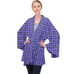 Blue Tartan Plaid 1 Long Sleeve Velvet Kimono 