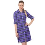 Blue Tartan Plaid 1 Long Sleeve Mini Shirt Dress