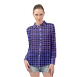 Blue Tartan Plaid 1 Long Sleeve Chiffon Shirt