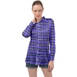 Blue Tartan Plaid 1 Long Sleeve Satin Shirt