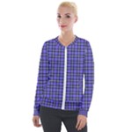 Blue Tartan Plaid 1 Velvet Zip Up Jacket