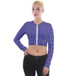 Blue Tartan Plaid 1 Long Sleeve Cropped Velvet Jacket