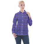 Blue Tartan Plaid 1 Women s Long Sleeve Pocket Shirt