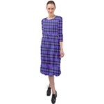 Blue Tartan Plaid 1 Ruffle End Midi Chiffon Dress