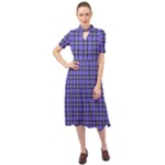 Blue Tartan Plaid 1 Keyhole Neckline Chiffon Dress