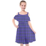 Blue Tartan Plaid 1 Kids  Cut Out Shoulders Chiffon Dress