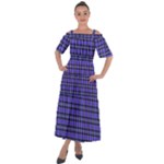 Blue Tartan Plaid 1 Shoulder Straps Boho Maxi Dress 