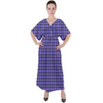 Blue Tartan Plaid 1 V-Neck Boho Style Maxi Dress