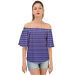 Blue Tartan Plaid 1 Off Shoulder Short Sleeve Top