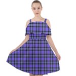 Blue Tartan Plaid 1 Cut Out Shoulders Dress