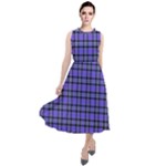 Blue Tartan Plaid 1 Round Neck Boho Dress